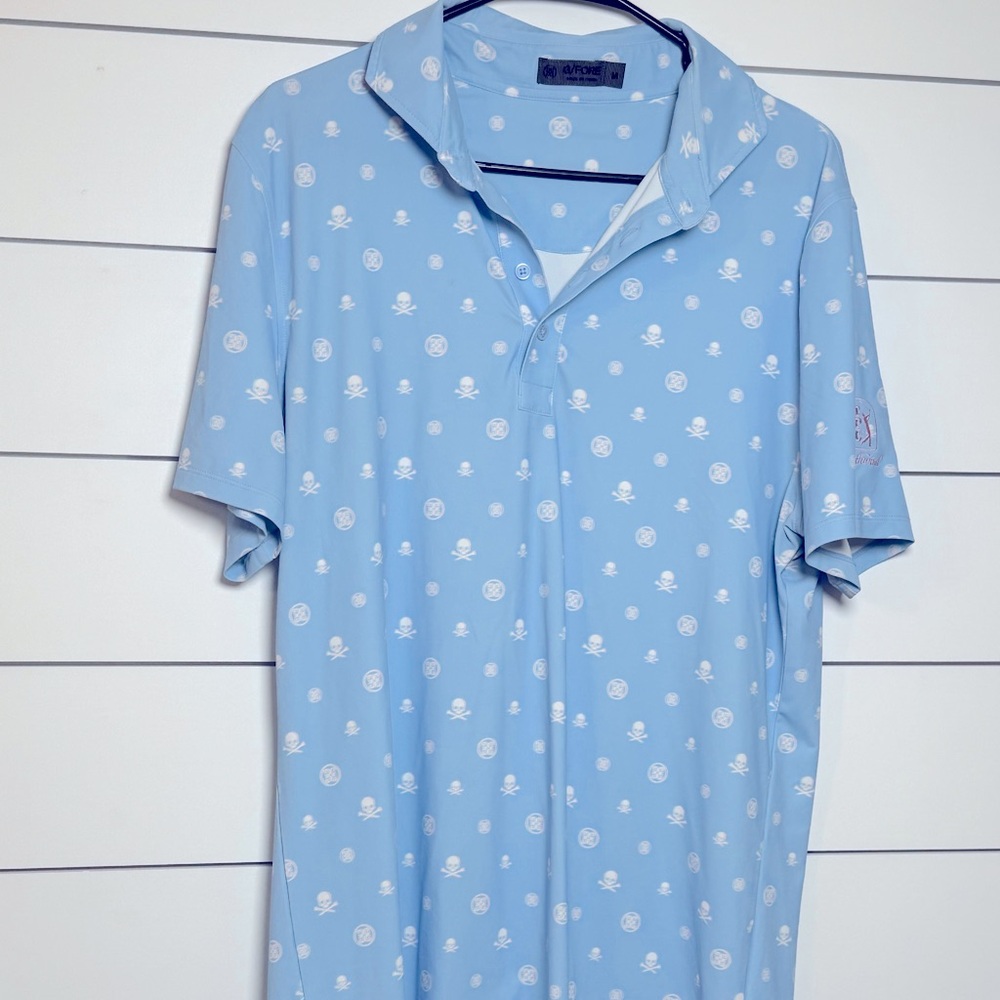 G/FORE Sky Blue Polo with White Micro Skull Print